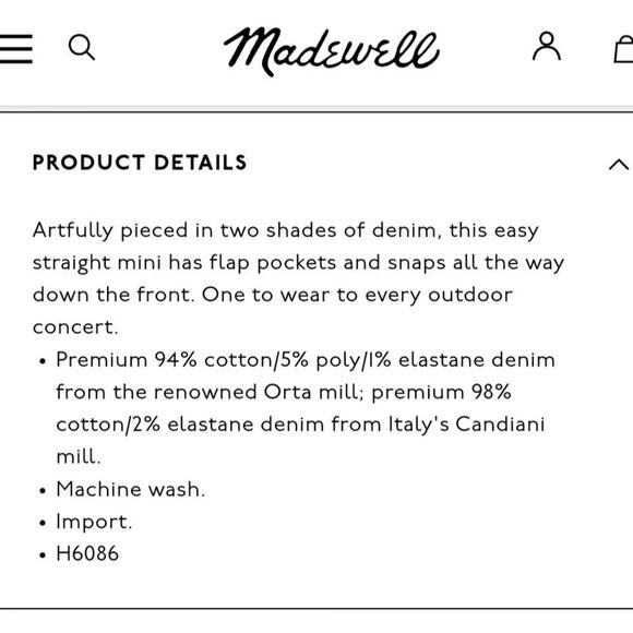 Madewell Stretch Denim Pieced Edition 2-Tone Straight Mini Skirt Size 27 Blue - Picture 10 of 10